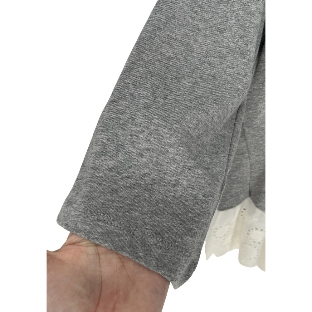 J by J Crew Womens L Cotton Eyelet Trim Hem Gray Top Long Sleeve Relaxed - Picture 2 of 8